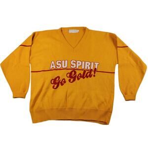 Retro College Sweater Pullover Mens Large Asu Spirit Go Gold! Academia Core